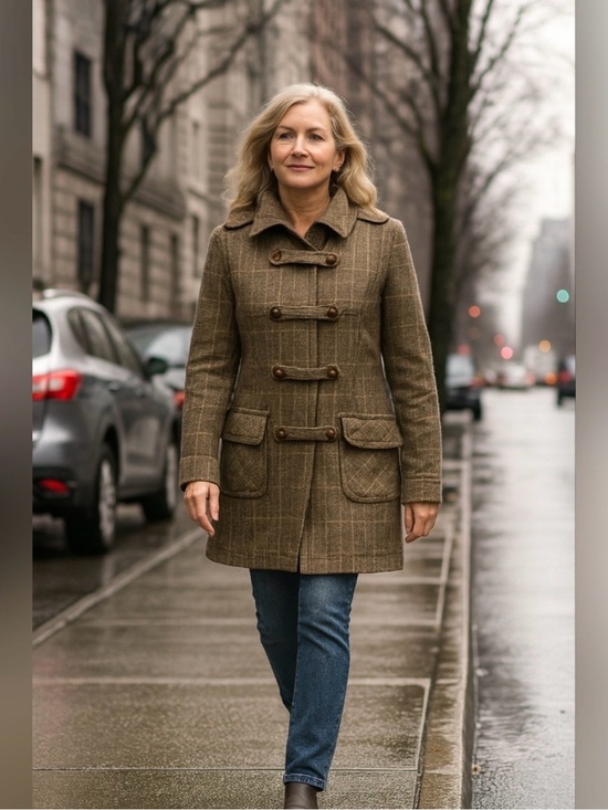 Faconnable Jackets & Blazers - Faconnable Brown Plaid Wool Toggle Pea Coat - Size: Small